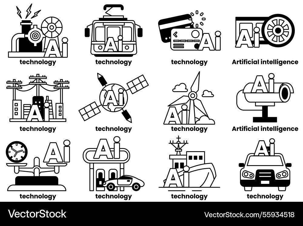 Set of in the concept artificial intelligence Set of in the concept artificial intelligence vector image