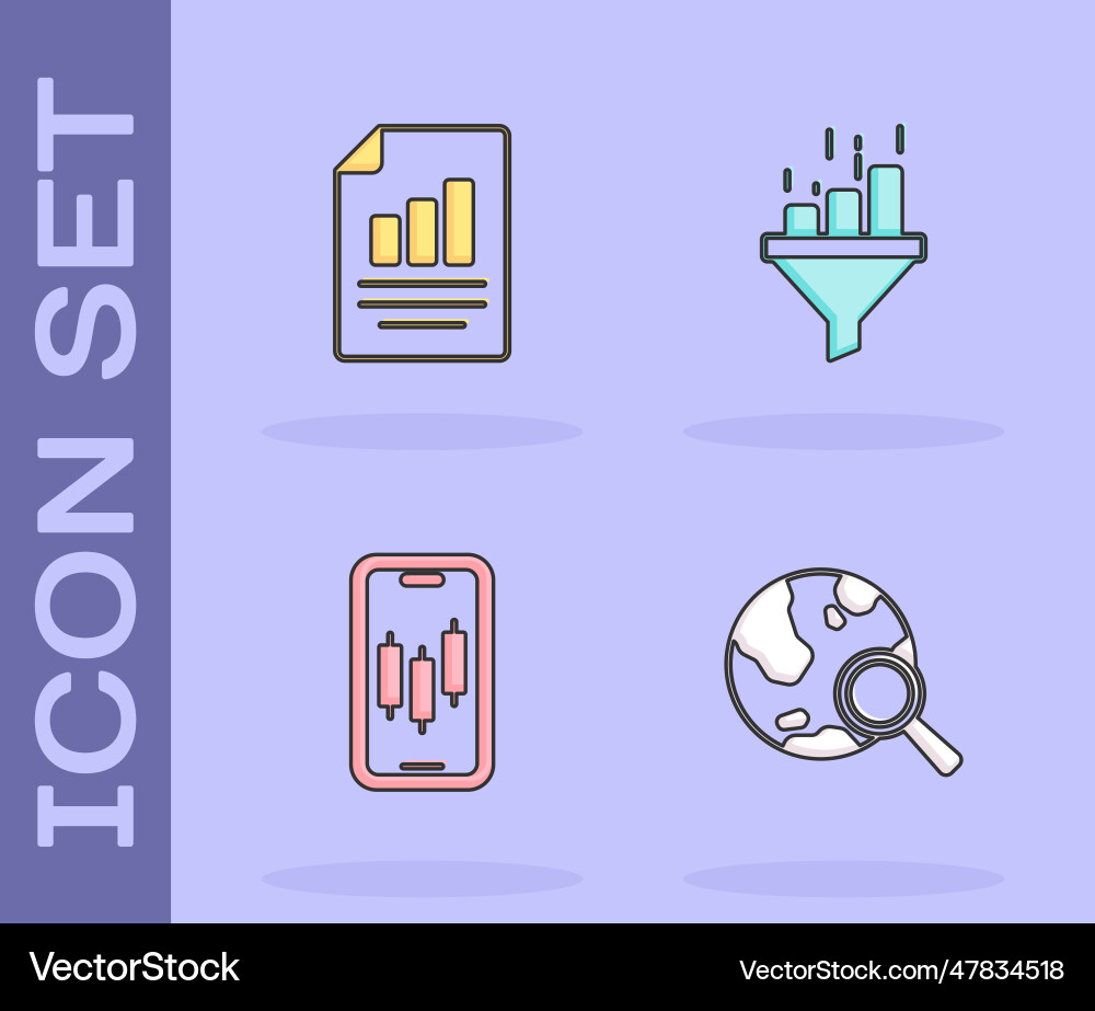 Set search globe document with graph chart Set search globe document with graph chart vector image