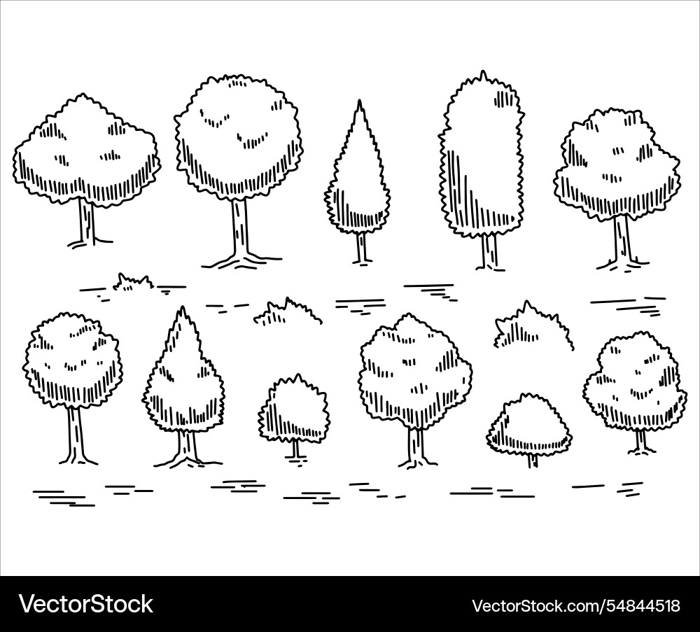 Tree drawing set Tree drawing set vector image