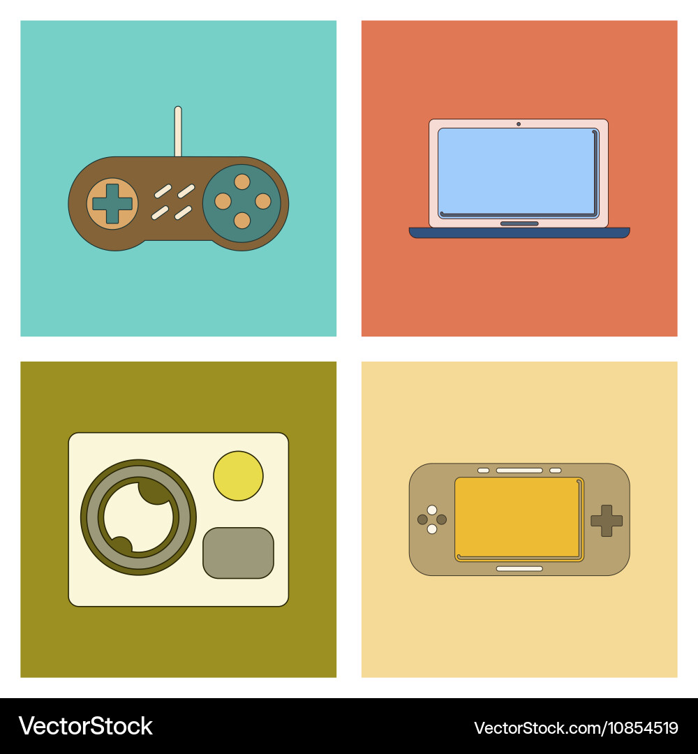 Assembly flat icon game console camcorder laptop Vector Image