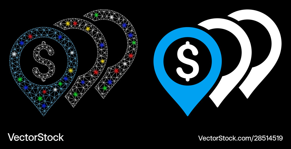 Bright mesh 2d dollar map pointers icon with light Bright mesh 2d dollar map pointers icon with light vector image