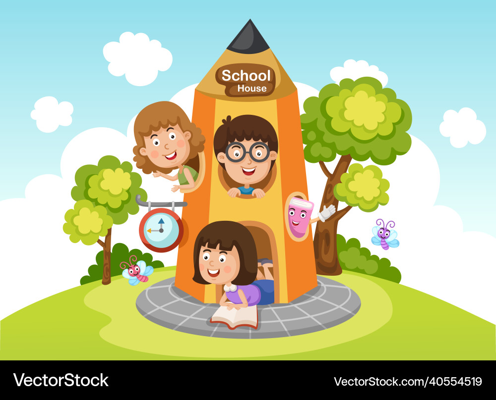 Children playing at pencil house Children playing at pencil house vector image