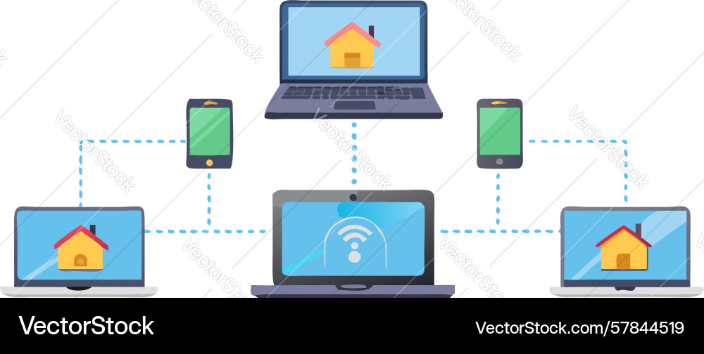 Complex digital network on laptop display design vector image