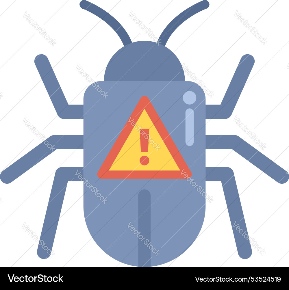 Computer bug is showing a warning sign on screen Computer bug is showing a warning sign on screen vector image