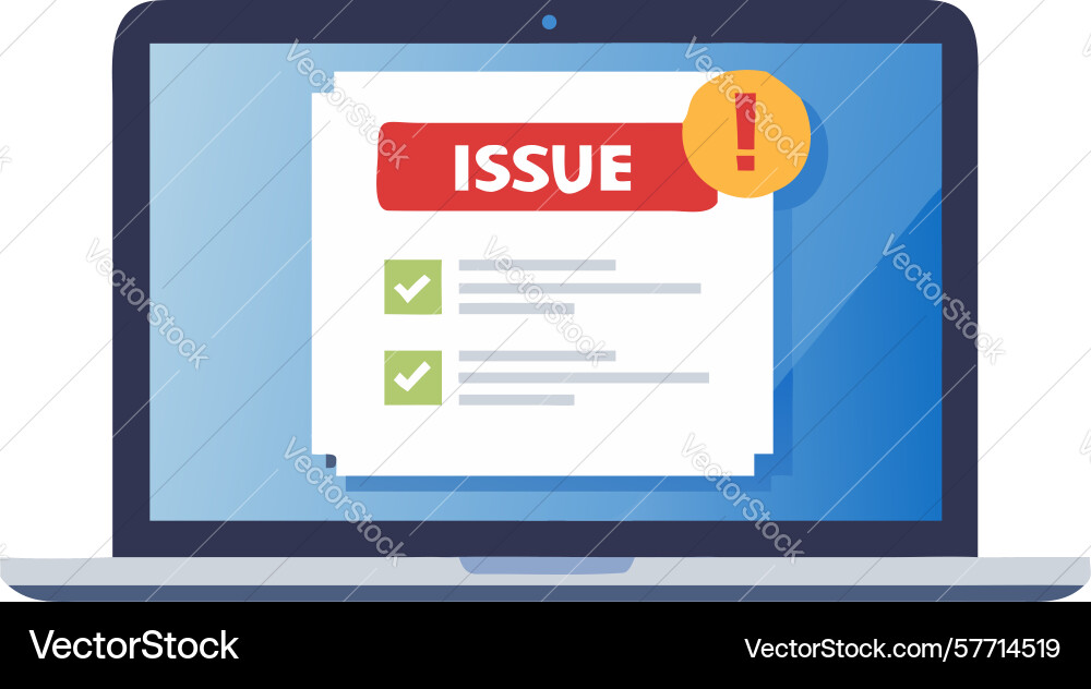 Laptop with issue notification alert design vector image
