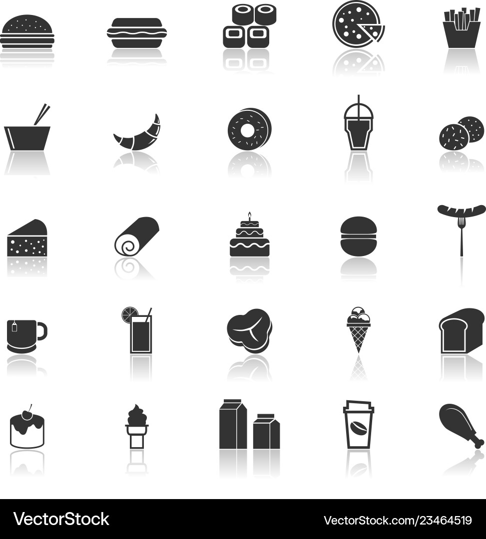 Popular food icons with reflect on white Popular food icons with reflect on white vector image