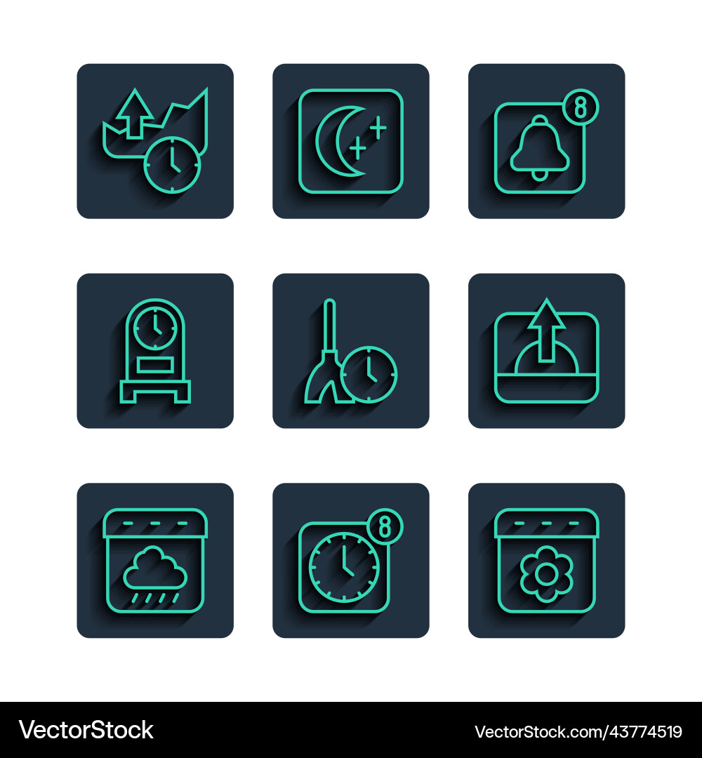 Set line calendar autumn alarm clock app mobile Set line calendar autumn alarm clock app mobile vector image