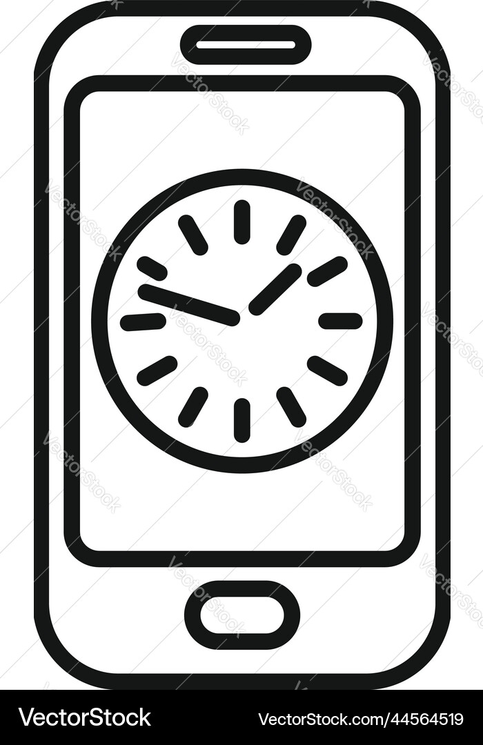 Smartphone timer icon outline clock vector image