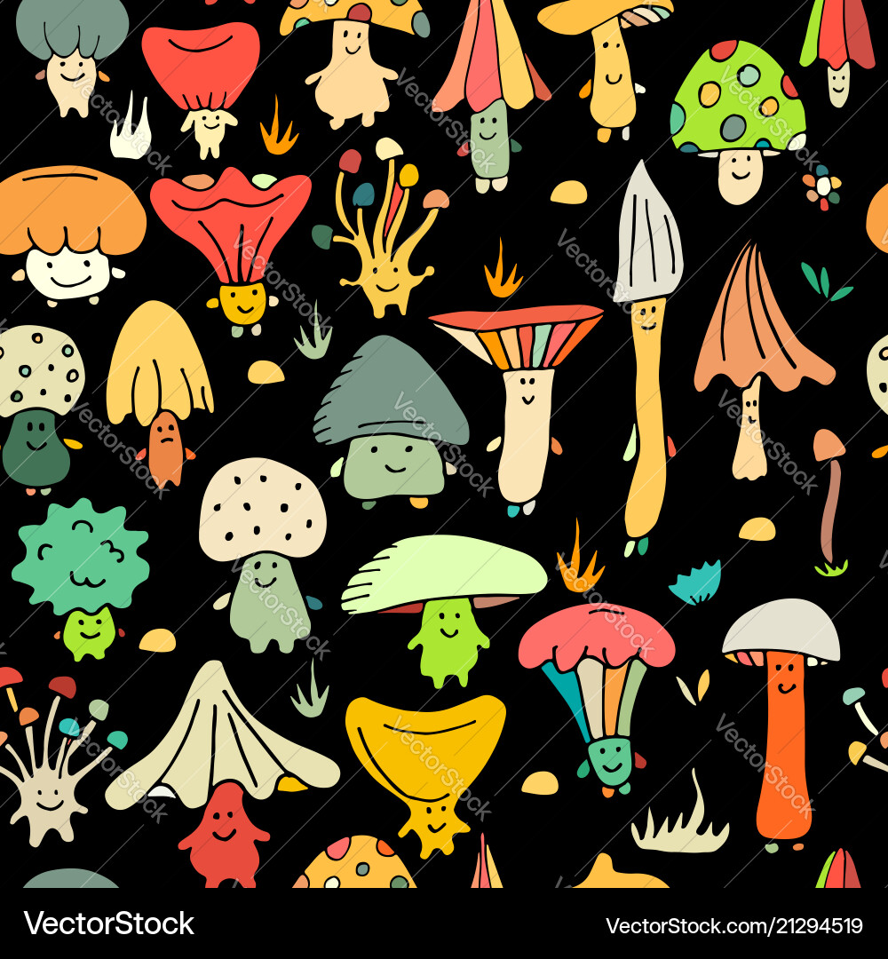 Smiling mushrooms seamless pattern for your Vector Image