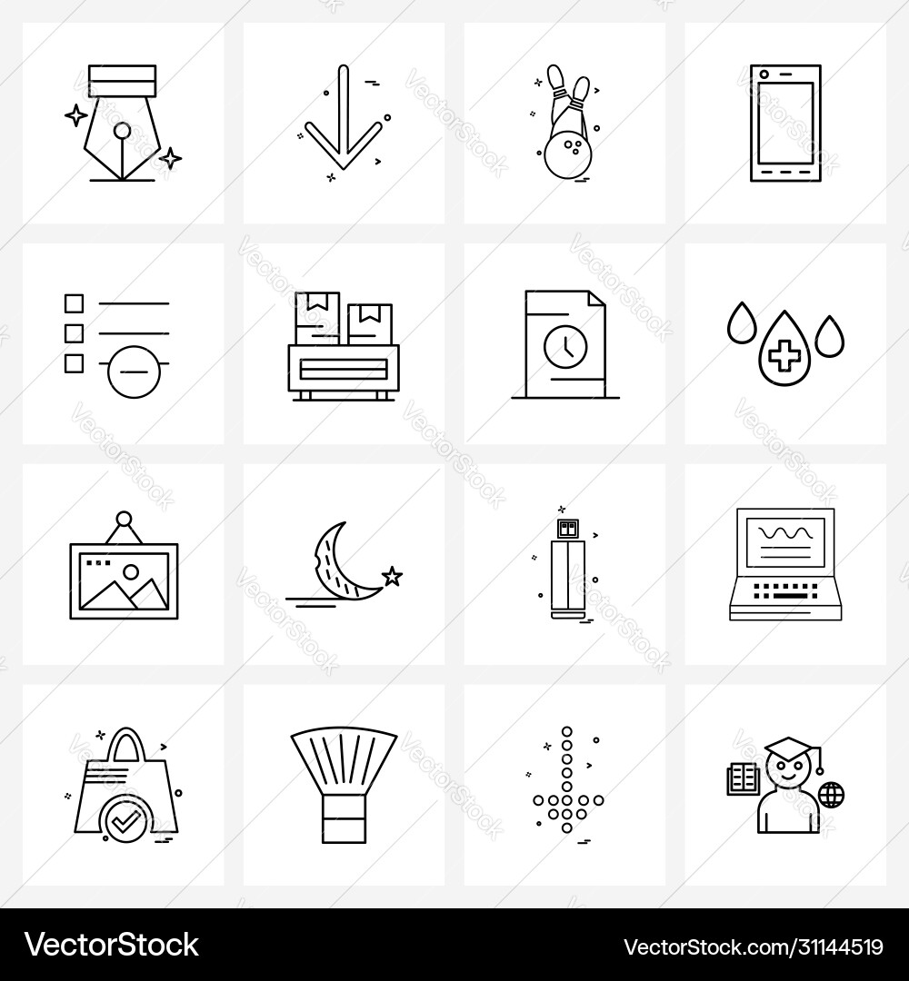Ui set 16 basic line icons less camera vector image