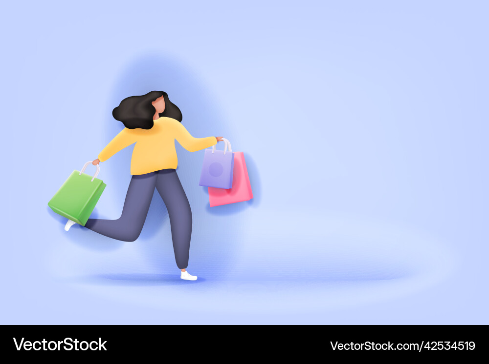 Woman enjoying shopping carrying bags 3d vector image