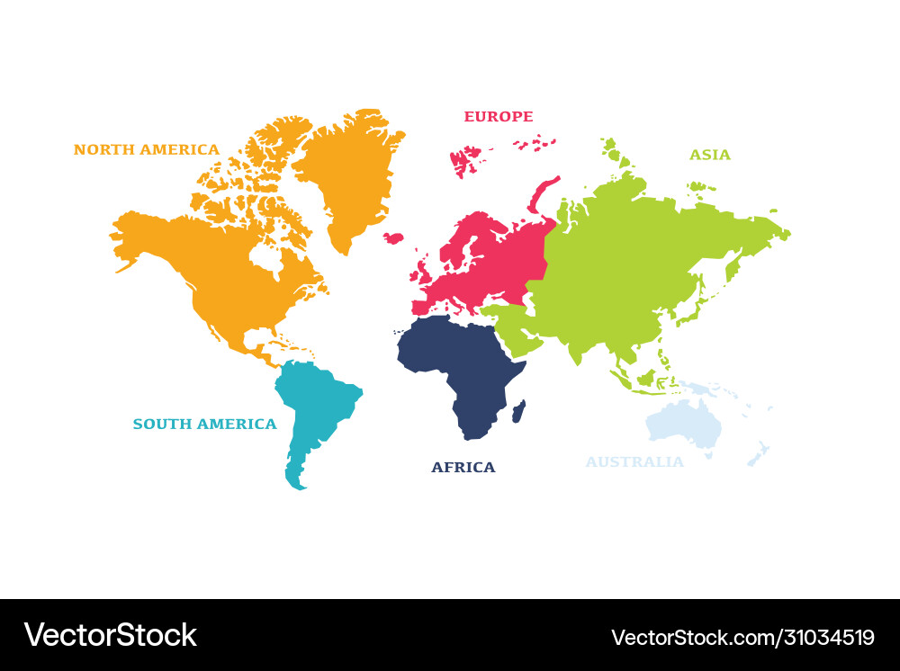 World map with continent in different color flat vector image