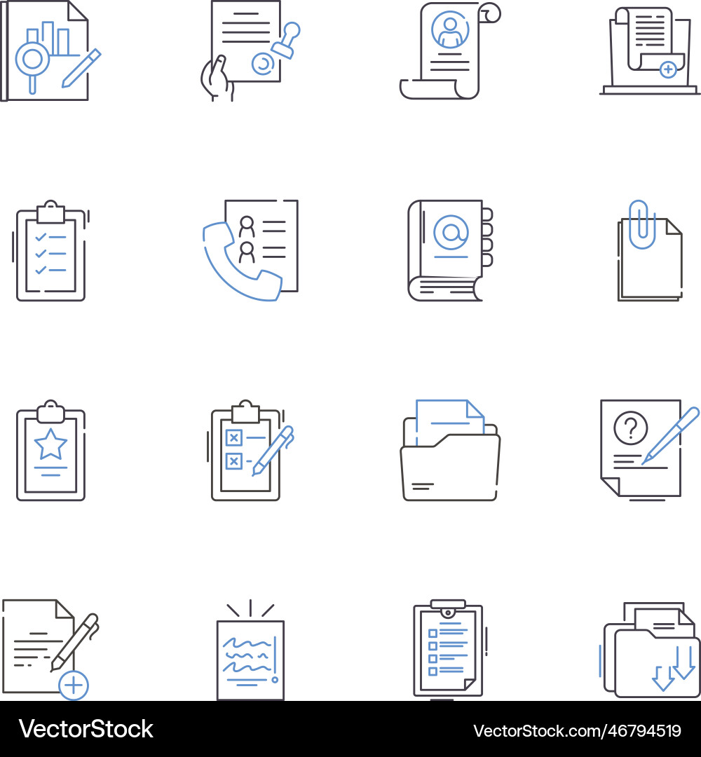 Writing technique line icons collection imagery Writing technique line icons collection imagery vector image