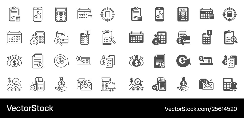 Accounting line icons set calculation check Accounting line icons set calculation check vector image