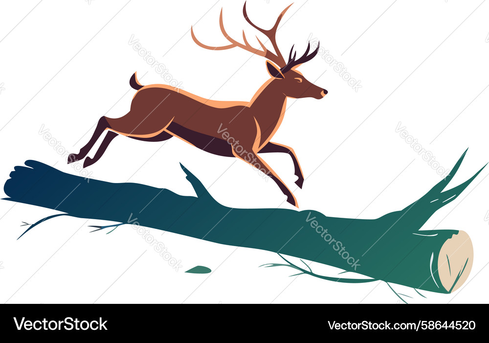 Agile Deer Leaping Over Log Vector Image