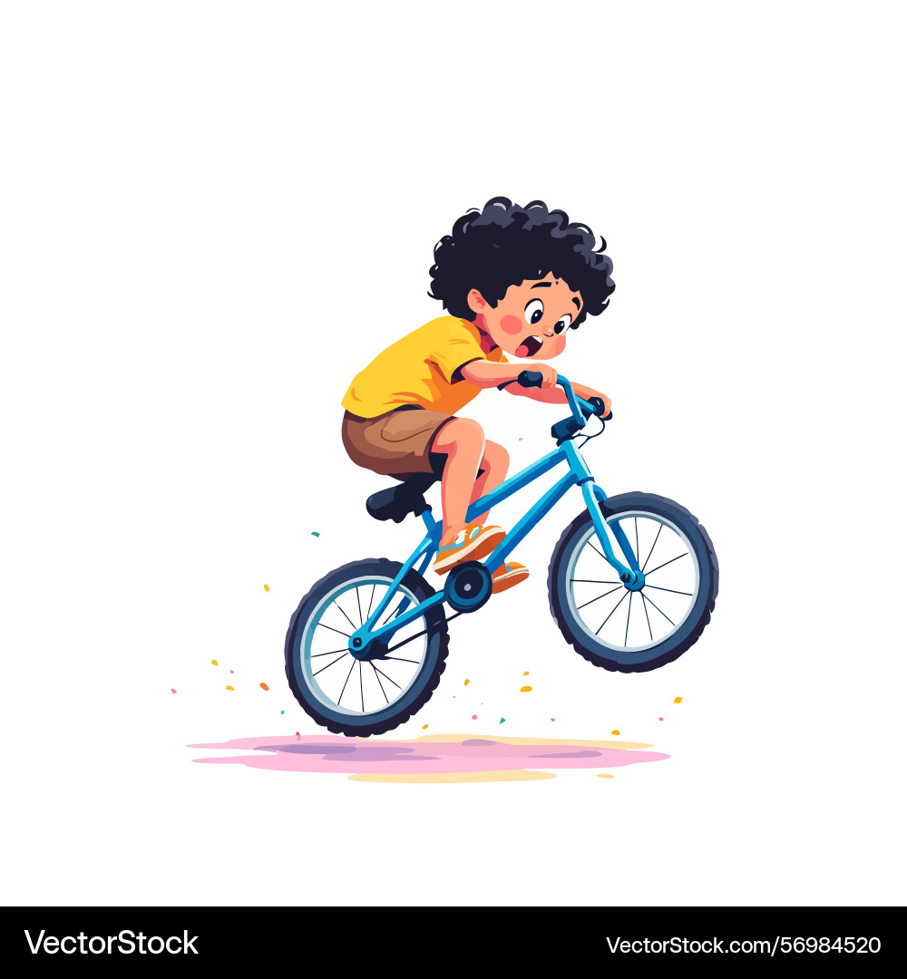 Ai-generated curly haired child having fun jumping vector image