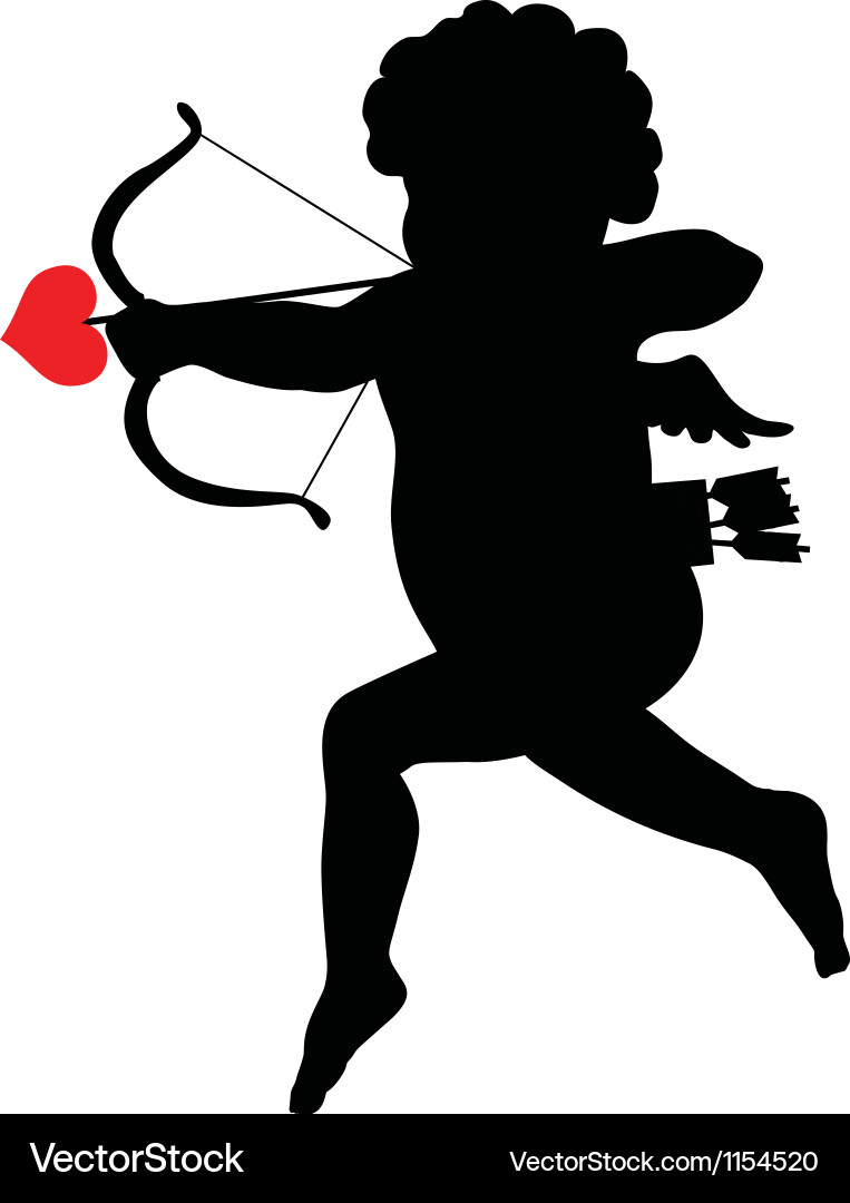 Cupid Silhouette with Bow and Arrow Vector Image