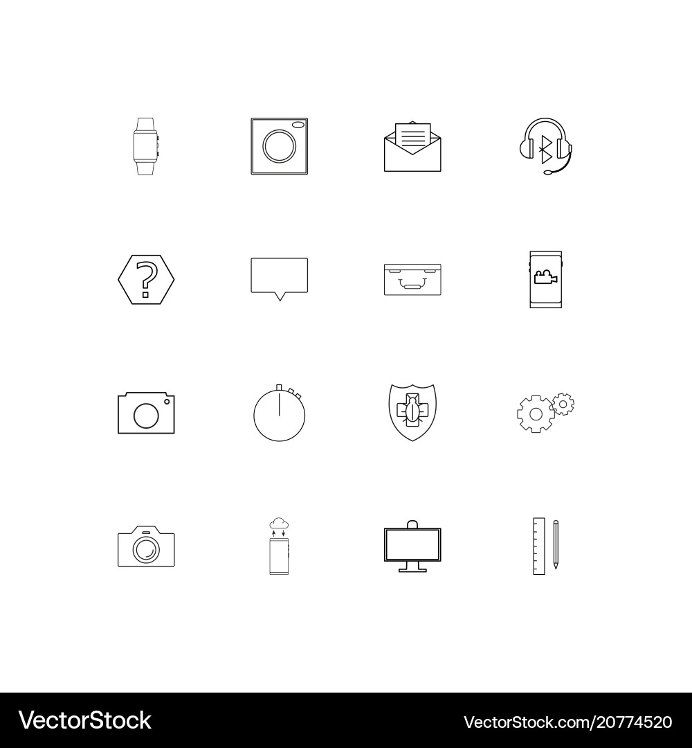 Devices linear thin icons set outlined simple Devices linear thin icons set outlined simple vector image