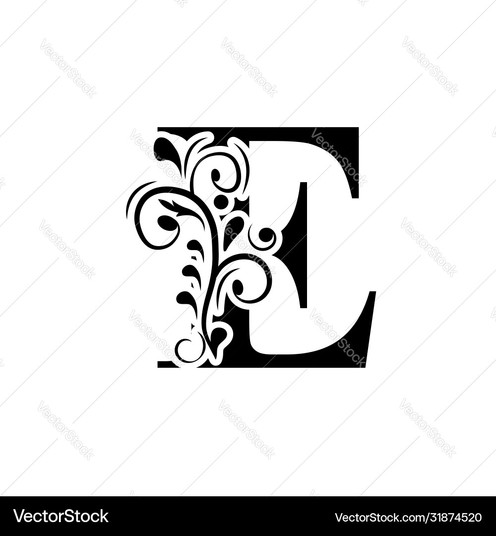 E letter black flower alphabet beautiful capital E letter black flower alphabet beautiful capital vector image