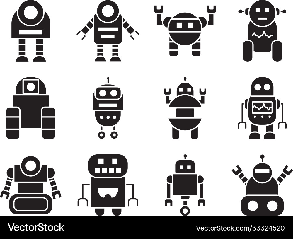 Icon set robots and robotics silhouette style vector image
