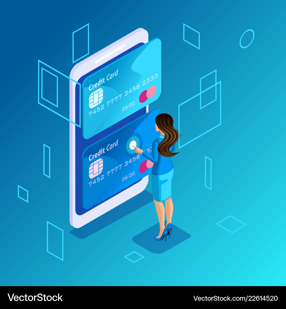 Isometric online bank account transferring money Isometric online bank account transferring money vector image
