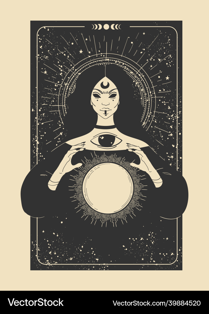 Mystical tarot card with a fortuneteller Mystical tarot card with a fortuneteller vector image