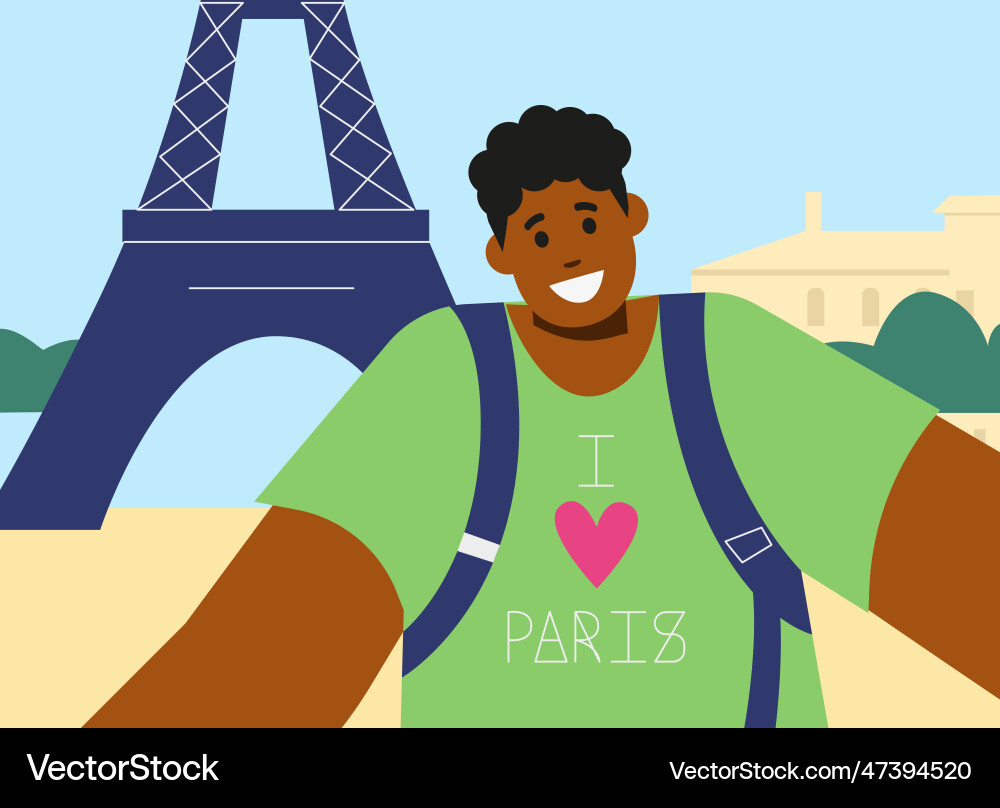 Selfie of man in front eiffel tower paris Selfie of man in front eiffel tower paris vector image
