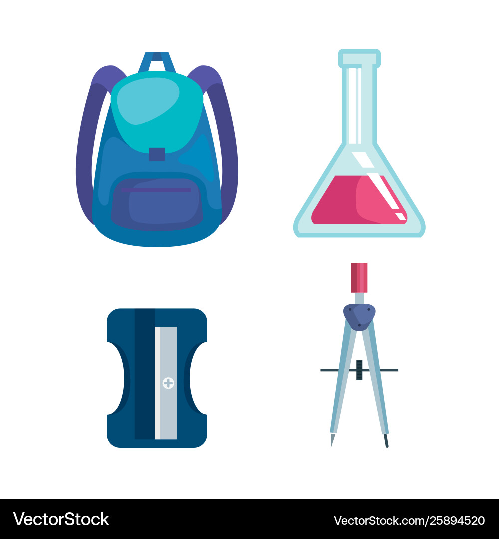 Set backpack with erlenmeyer flask Set backpack with erlenmeyer flask vector image