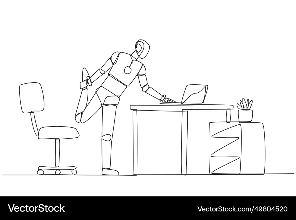 Single continuous line drawing robot standing Single continuous line drawing robot standing vector image