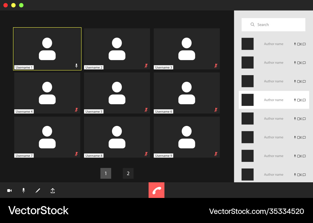 Video conference user interface with a list vector image