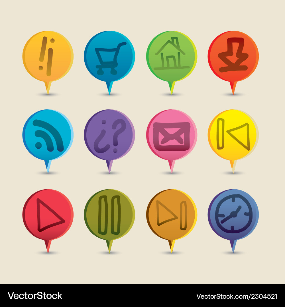 Buttons with sketches icons Vector Image