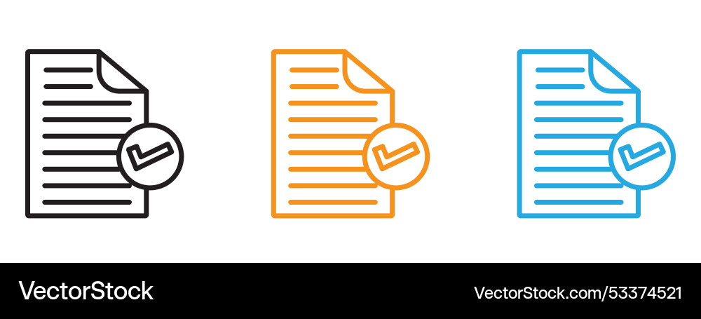 Document accepted icon thin line set Document accepted icon thin line set vector image