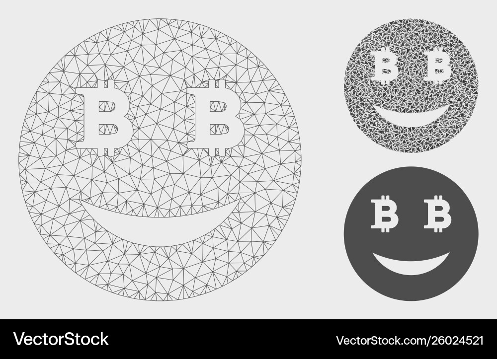 Glad bitcoin smiley mesh wire frame model Vector Image