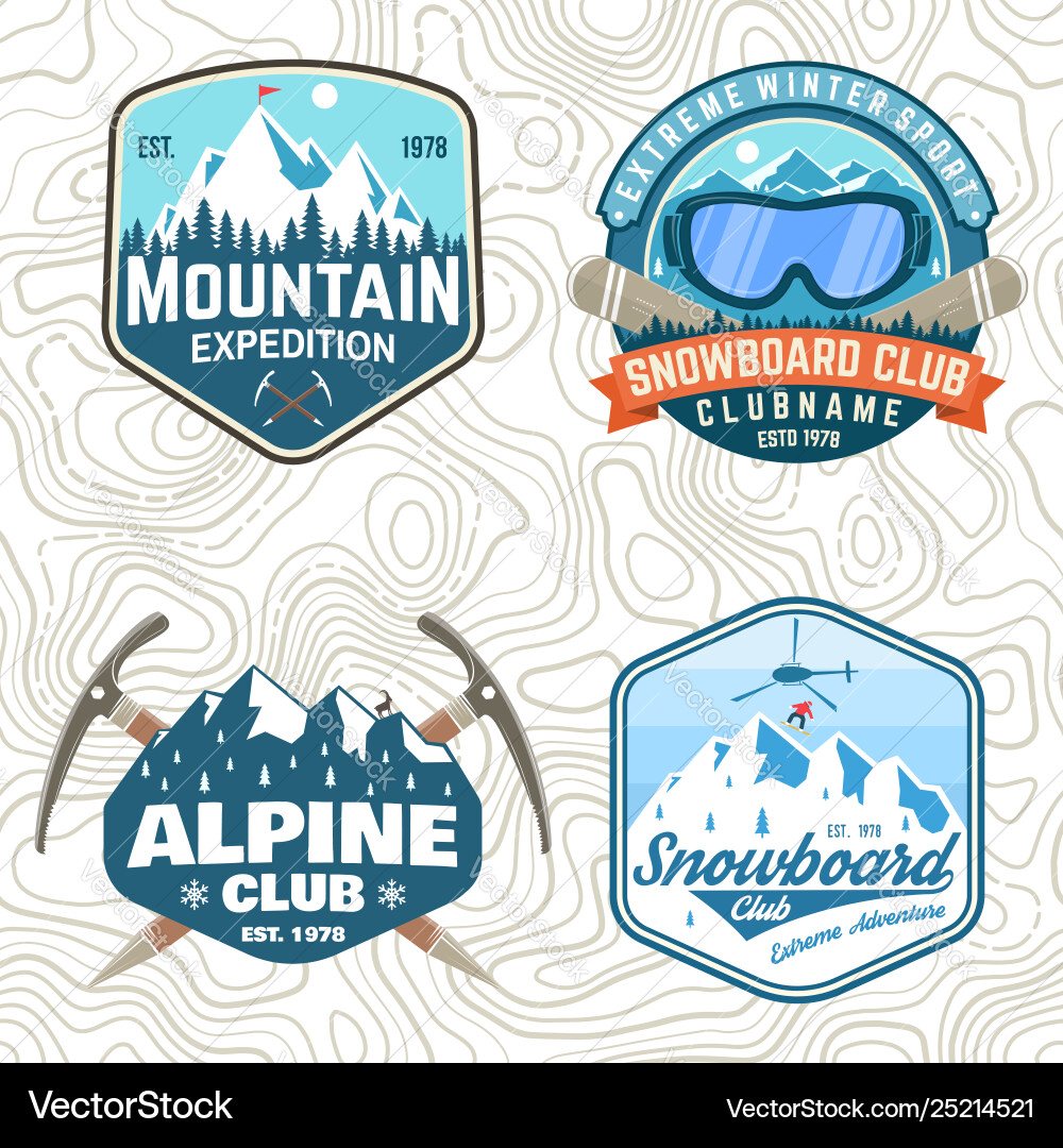 Mountain Expedition & Snowboard Club Patches Vector Image