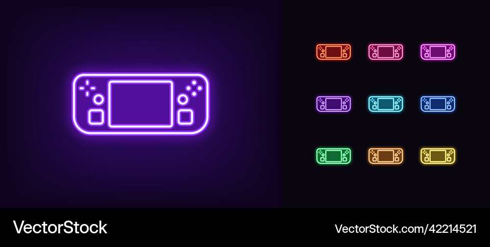 Outline neon handheld game console icon glowing Vector Image