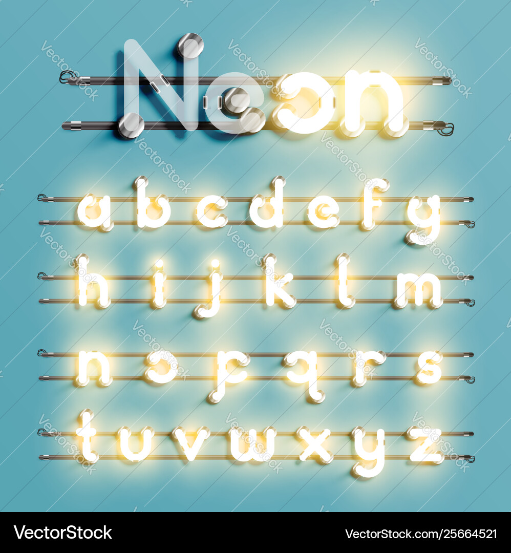 Realistic neon font with wires and console Realistic neon font with wires and console vector image