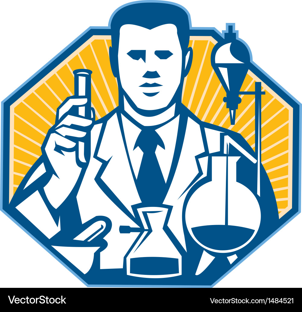 Retro Scientist with Flask vector image