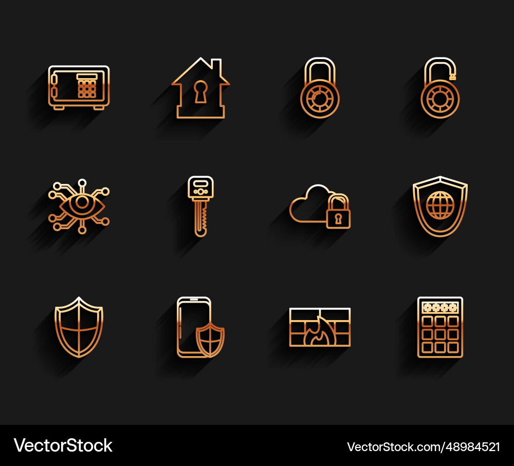 Set line shield smartphone with security Set line shield smartphone with security vector image