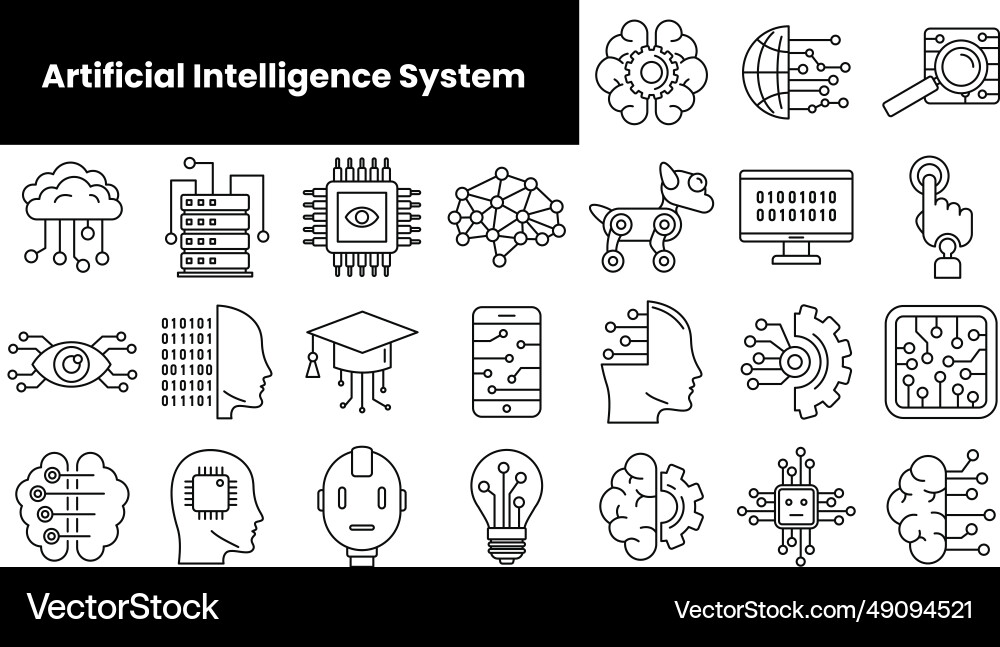Set of outline artificial intelligence system Set of outline artificial intelligence system vector image