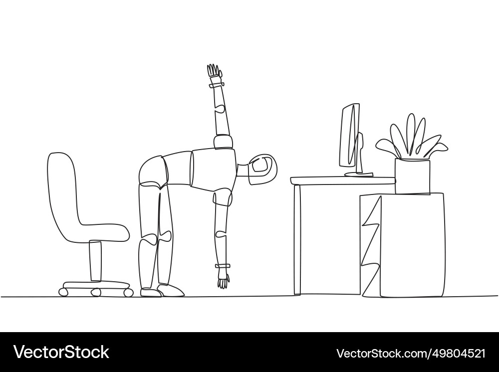 Single one line drawing robot stands Single one line drawing robot stands vector image