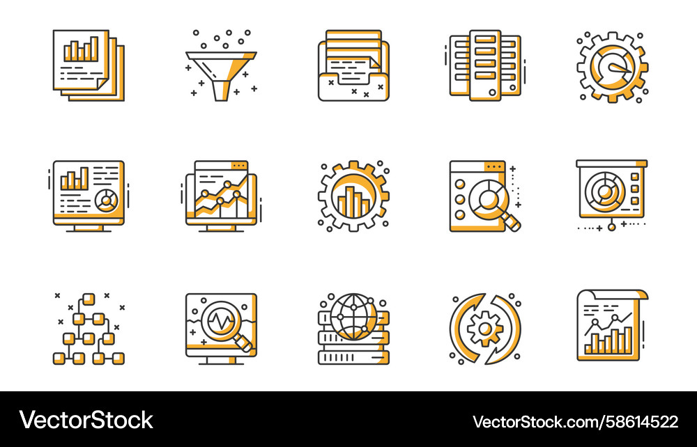 Data Analysis Icon Set - Line Style Vector Image