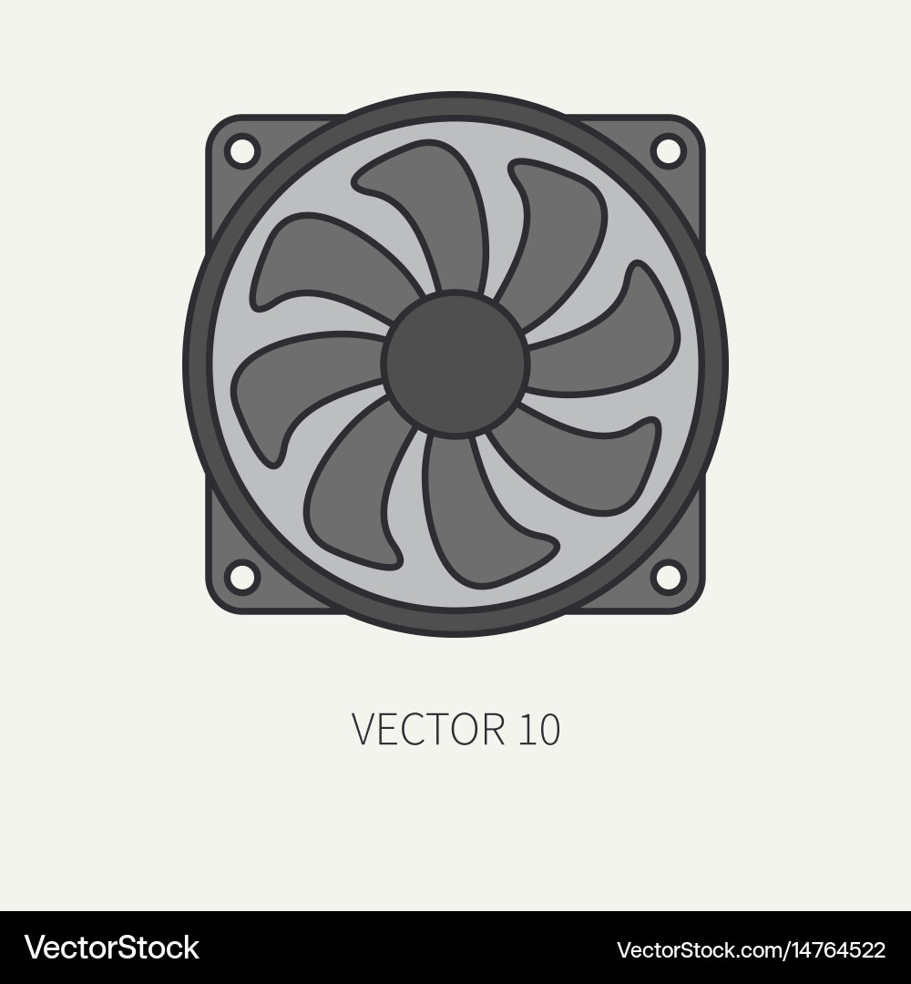 Line flat color computer part icon cooling vector image