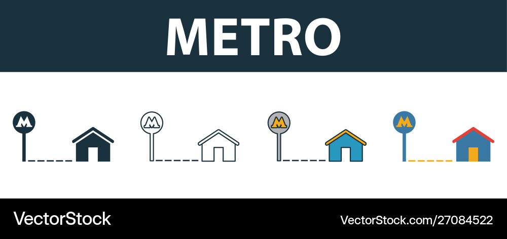 Metro icon set four elements in different styles vector image