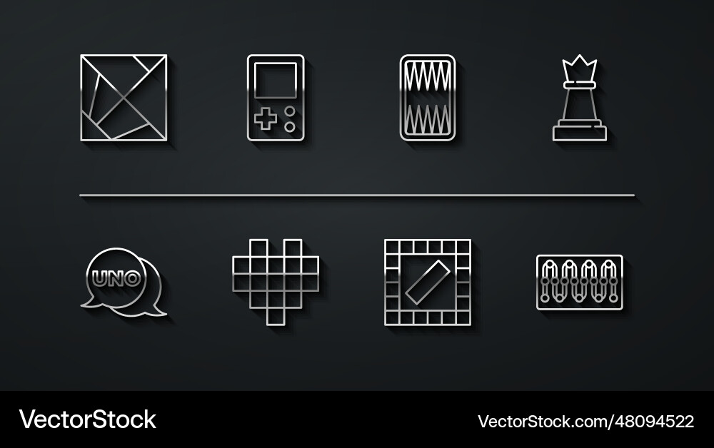 Set line rubik cube uno card game chess board Set line rubik cube uno card game chess board vector image