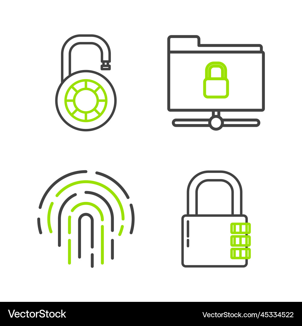 Set line safe combination lock fingerprint ftp Set line safe combination lock fingerprint ftp vector image