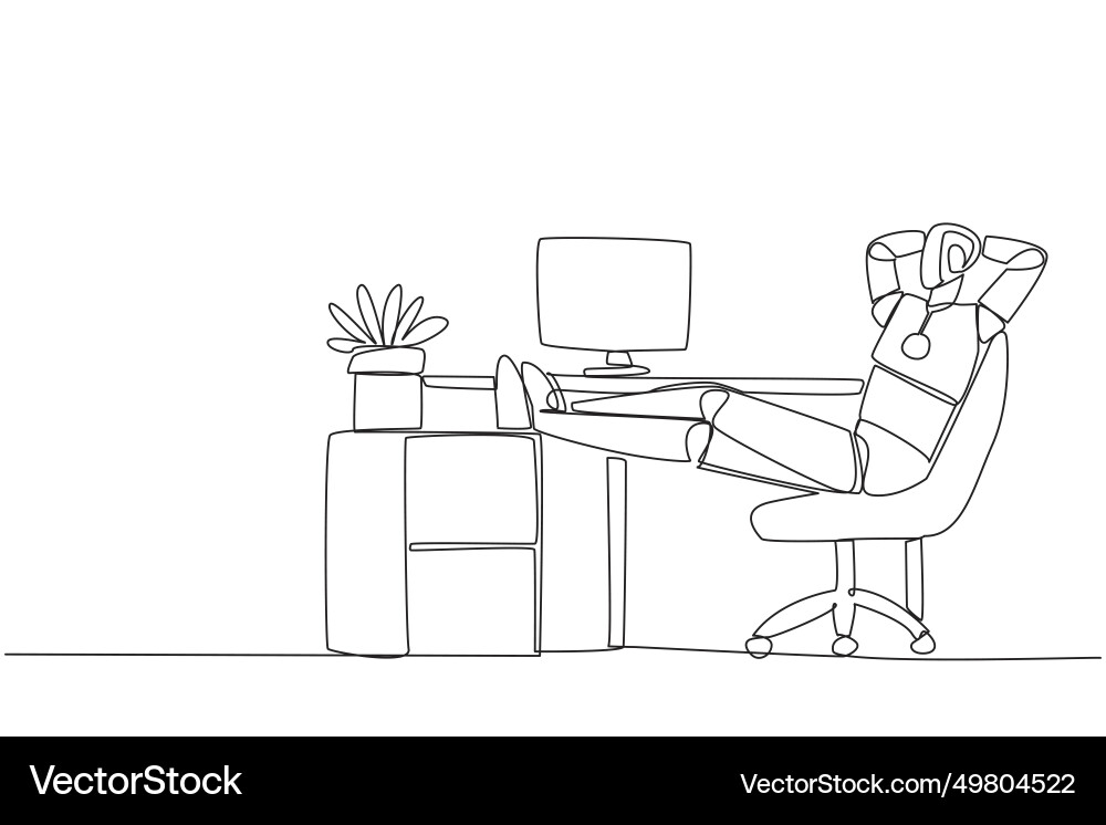 Single one line drawing robot sits in work chair Single one line drawing robot sits in work chair vector image