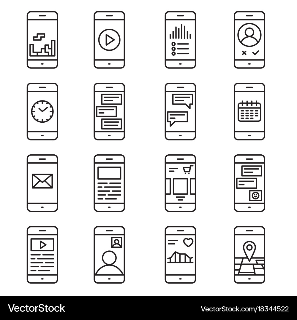 Smart phone functions and apps icon set Vector Image