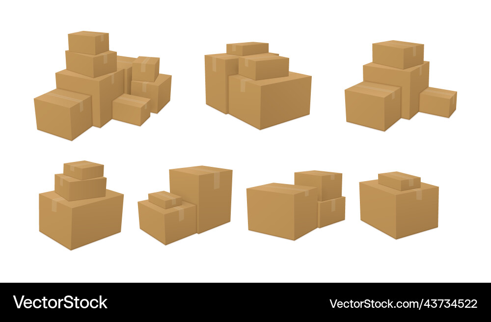 Stack of cardboard boxes set isometric Stack of cardboard boxes set isometric vector image