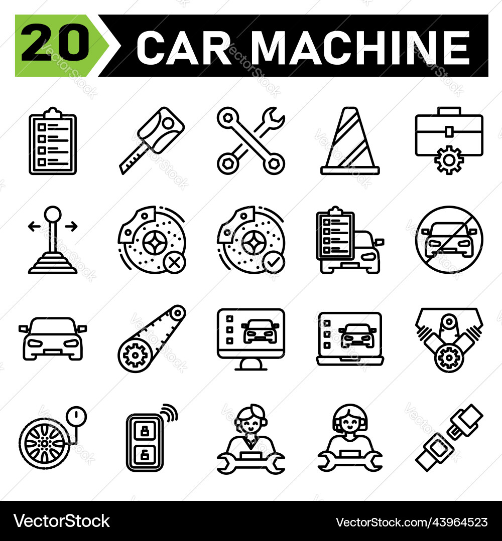 Car machine icon set include service list Car machine icon set include service list vector image