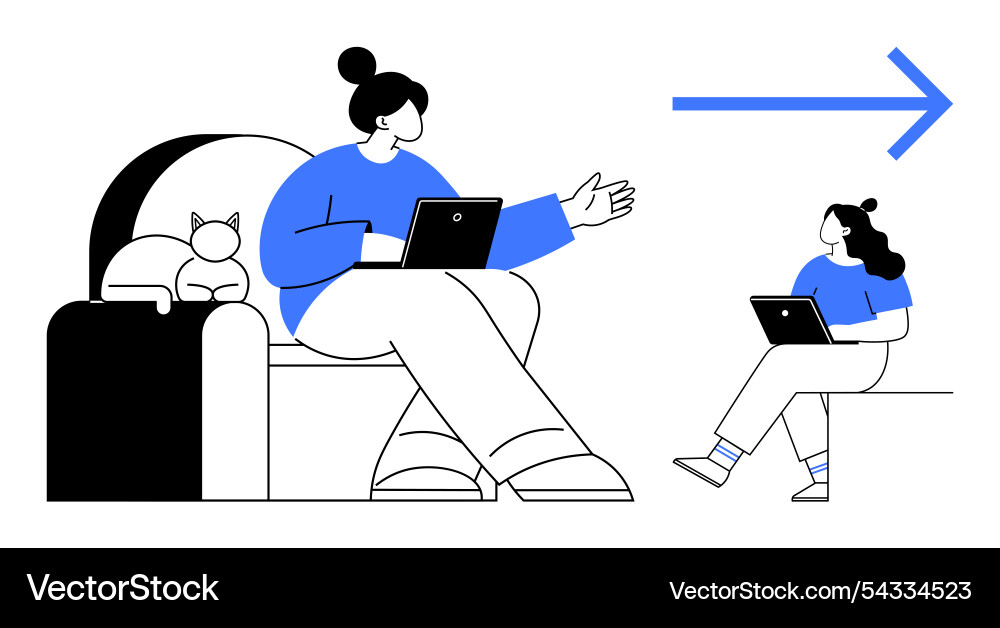 Remote work communication between two people using Remote work communication between two people using vector image